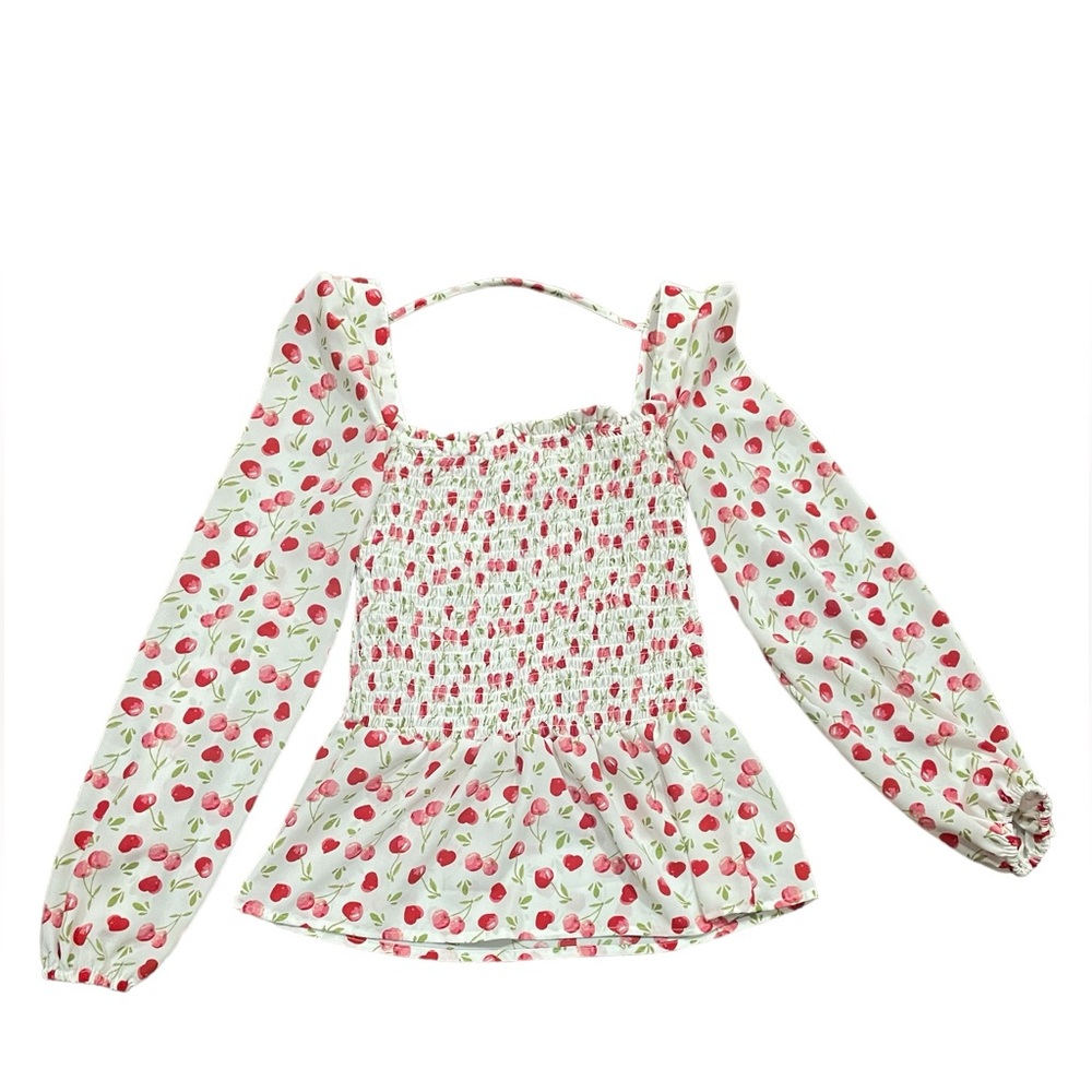 NY & Co Cherry Print Peplum Top
